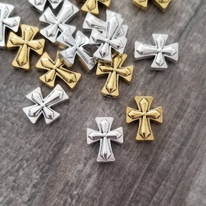 Beautiful Cross Spacer Beads Silver or Antique Gold Cross Beads Rosary Parts Religious Beads Bracelet Charms Jewelry Supplies 13.5x11mm
