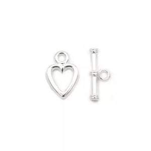 5 Heart Toggle Clasps Lovely Silver or Gold Heart Toggles for Bracelets or Necklaces Closures Fasteners Jewelry Supplies