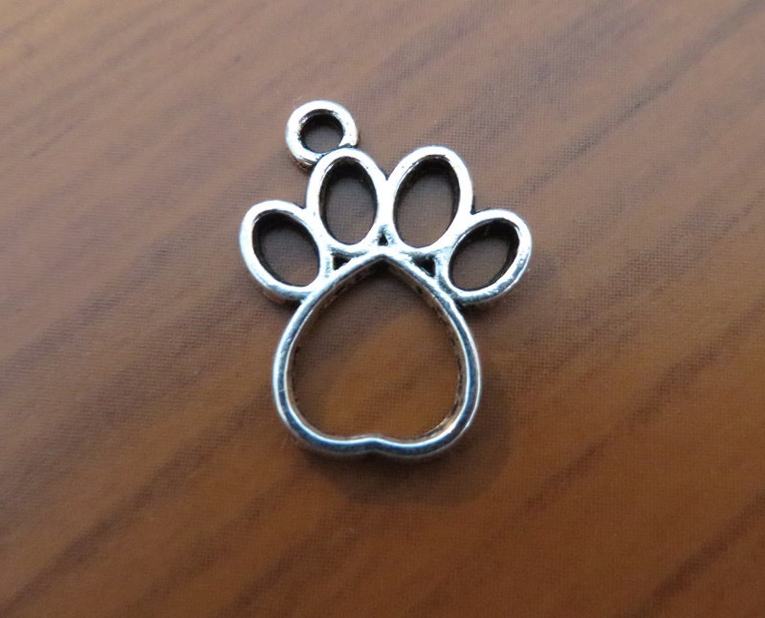 Paw Print Charms Paw Print Pendants Medium Open Paws Silver Pet Dog Cat