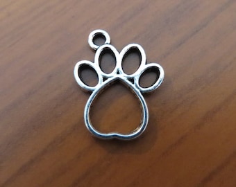 Paw Print Charms Paw Print Pendants Medium Open Paws Silver Pet Dog Cat Bulk Paw Print Charms Dog Jewelry Supplies 19x15mm