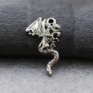 Dragon Charms Small 3-D Magical Mystical Jewelry Supplies Antique Silver Dragon Charms Jersey Devil Charms 28x16mm