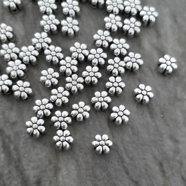 24 Tiny Flower Beads Antique Silver Teeny Tiny Daisy Beads Mini Flower Spacer Beads Jewelry Supplies 5.5mm