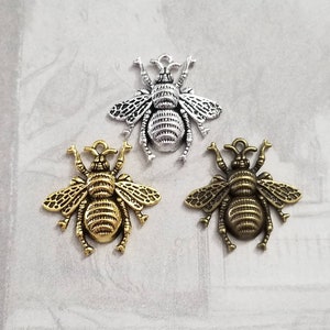 Bee Charms Bronze Silver Antique Gold Large Bee Charms Honeybee Charms Bumblebee Charms Jewelry Supplies 25x25mm *Read Details