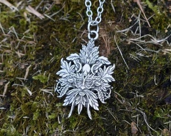 Stunning Green Man of the Forest Pendant Highly Detailed Triple Moon Green Man Pendant on Chain Nature Wicca Jewelry Supplies