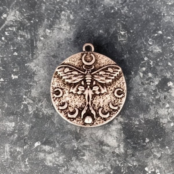 Luna Moth Charm Moth Pendant Luna Moon Phase Charm Pewter Look Fantasy Jewelry Supplies 20x22mm