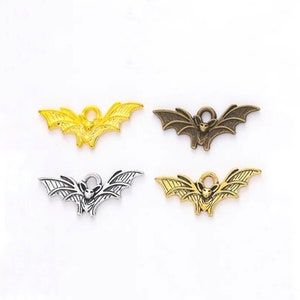 Mini Bat Charms Little Bitty Flying Bats Bronze Gold Antique  Gold or Silver Mini Vampire Halloween Charms Jewelry Supplies 21x10mm