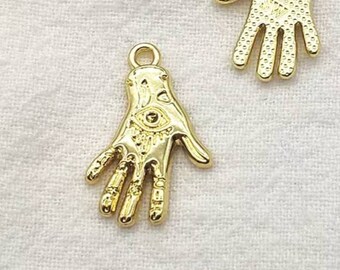 Hand Charms with Evil Eye Design High Quality Hamsa Charms Light Gold Hand Charms Protection Jewelry Supplies 21x13mm
