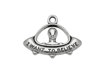 UFO Pendants Alien Charms UFO Pendants I Want To Believe Is Anyone Out There Area 51 Jewelry Supplies 31x18x3 mm