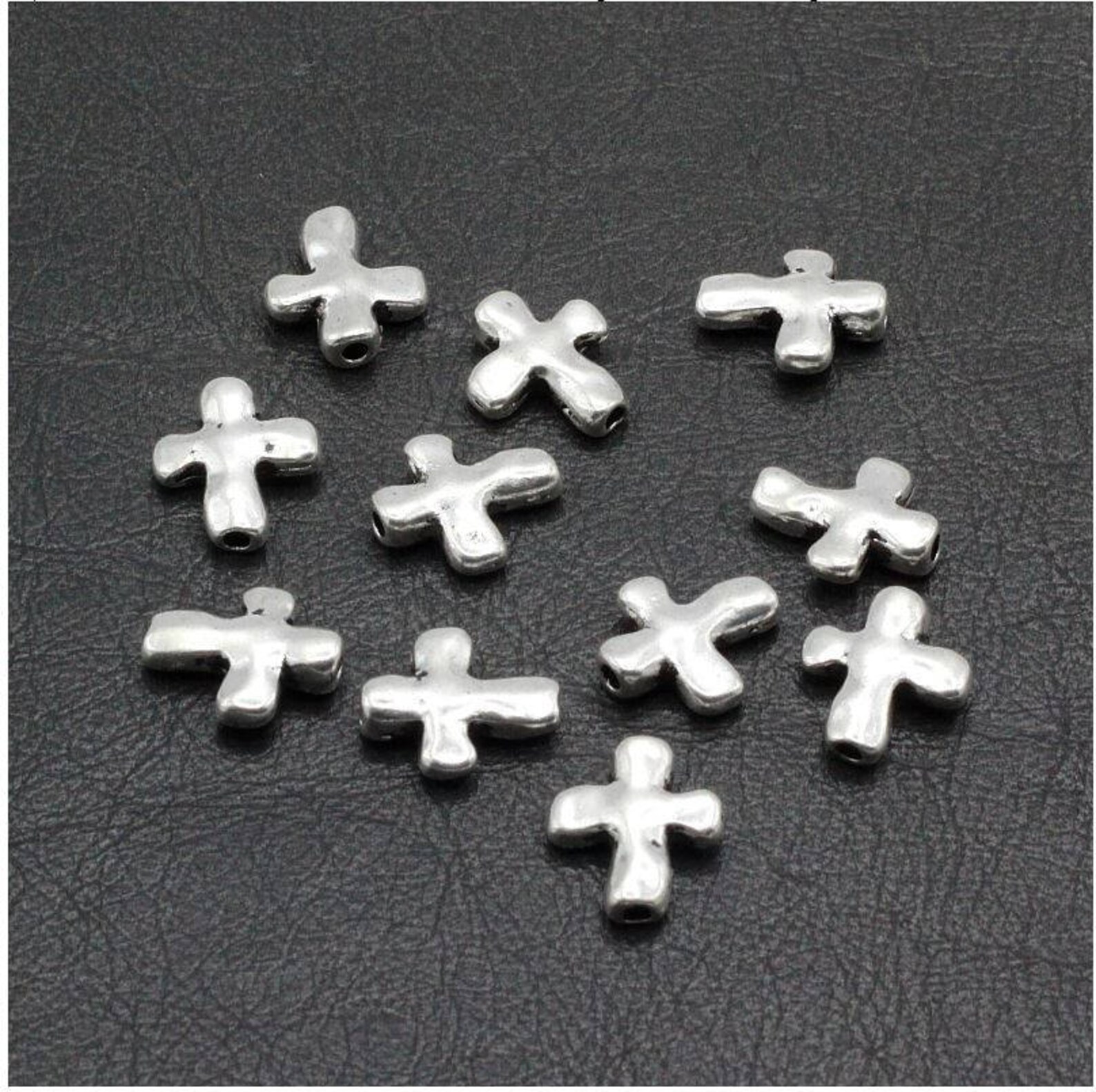10 Cross Spacer Beads Rugged Hammered Design Silver Beading Etsy