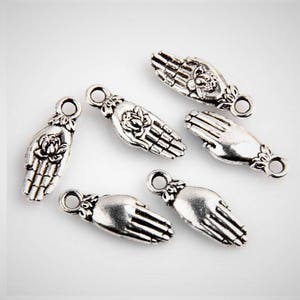 Milagros Hand Charms Holding Lotus Flower Rebirth Renewal Symbol Luck Protection Healing Jewelry Supplies Small 18x7mm