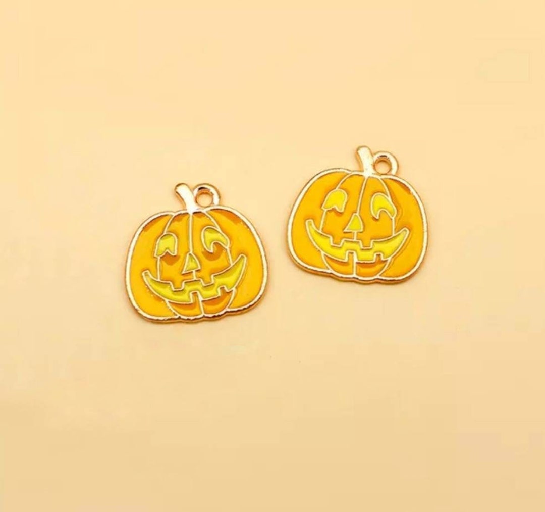 Orange Pumpkin Charms Enamel Jack O Lantern Charms Orange Halloween ...