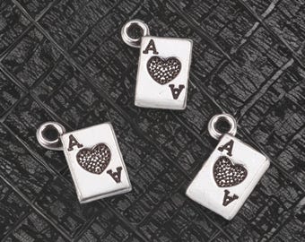 10 Tiny Playing Card Charms Ace of Heart Charms Mini Poker Charms Jewelry Supplies 11x9mm
