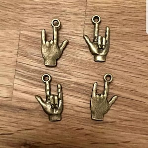 I Love You Charms ASL Sign Language Small Dimensional Hand Signs Bronze Hand Charm Jewelry Craft Supplies 22x13 mm