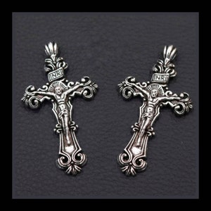 Large Ornate Crucifix Pendant Well Crafted Detailed Cross Pendant Catholic Jewelry Supplies Rosary Parts 60x33mm