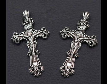 Large Ornate Crucifix Pendant Well Crafted Detailed Cross Pendant Catholic Jewelry Supplies Rosary Parts 60x33mm