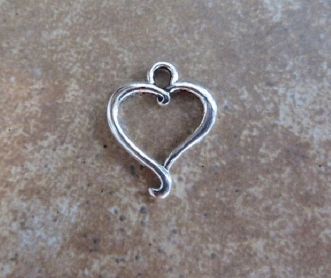 50 Open Heart Charms With Flourish Heart Pendants Silver Valentine Love