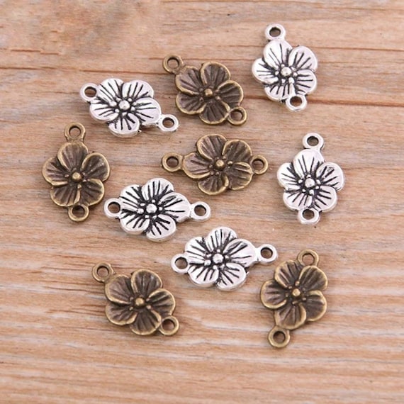 Mini Flower Connectors Darling Little Flower Charms with 2 Loops Silver Bronze Bracelet Charms Jewelry Supplies 11x18mm