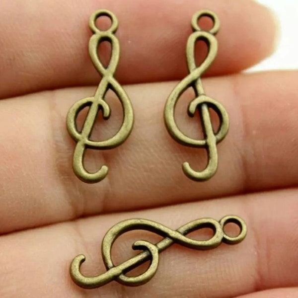 Treble Clef Charms Bronze Music Connectors Pendants Musician Musical Karaoke Jewelry Supplies 25x9mm M05