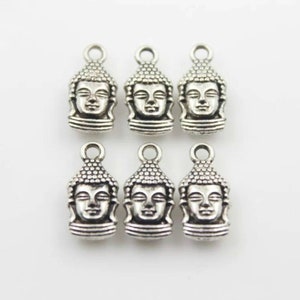10 Buddha Charms Double Sided Small Silver Jewelry Craft Supplies 16x8mm Note Size