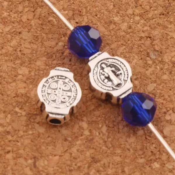 12 Saint Benedict Spacer Beads Rosary Parts Patron Saint Beads Protection Bracelets  Rustic Silver Catholic Jewelry Supplies 9.5x8mm