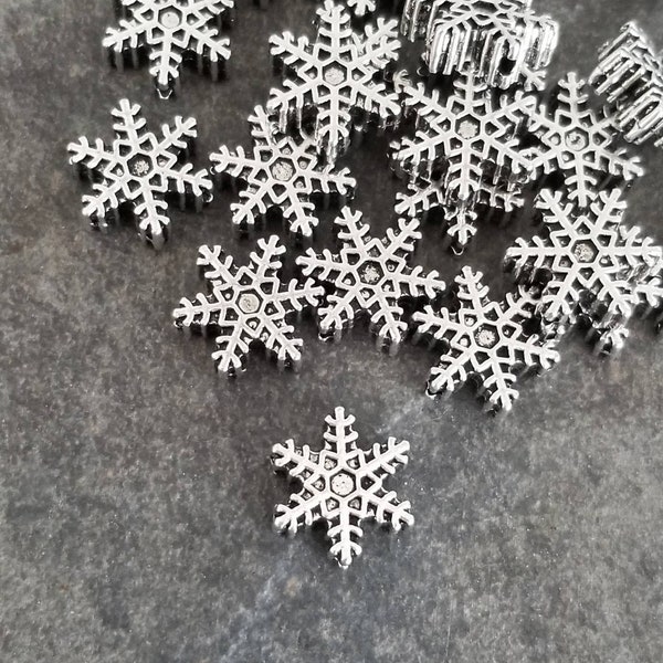 Snowflake Spacer Beads Lovely Focal Beads Snowflake Charms Winter Snowflake Beads Christmas Charms Holiday Jewelry Supplies 13mm Hole 1.8mm