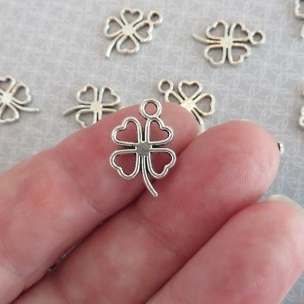 12 Small Four Leaf Clover Charms Irish Celtic St Patricks Day Antique Silver Lucky Little Clovers Jewelry Supplies 16x11 mm