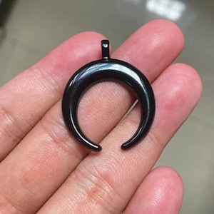 Black Crescent Horn Pendant Black Crescent Moon Pendant Boho Large Horn Charm Focal Piece Jewelry Supplies 34x27mm