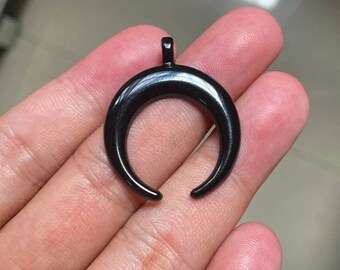 Black Crescent Horn Pendant Black Crescent Moon Pendant Boho Large Horn Charm Focal Piece Jewelry Supplies 34x27mm