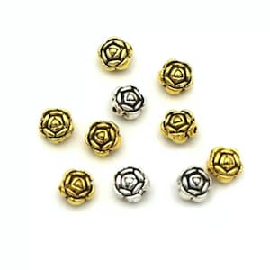 Mini Rose Spacer Beads Antique Gold or Silver Roses Flower Beads Mother's Day Bracelet Beading Rosary Parts Jewelry Supplies 6mm