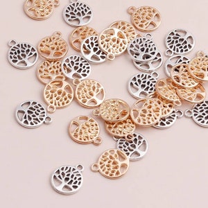 10 Mini Tree of Life Charms Soft Gold or Silver Tiny Tree Charms Nature Charms Mother&#39;s Day Jewelry Supplies 11x13mm Note Size