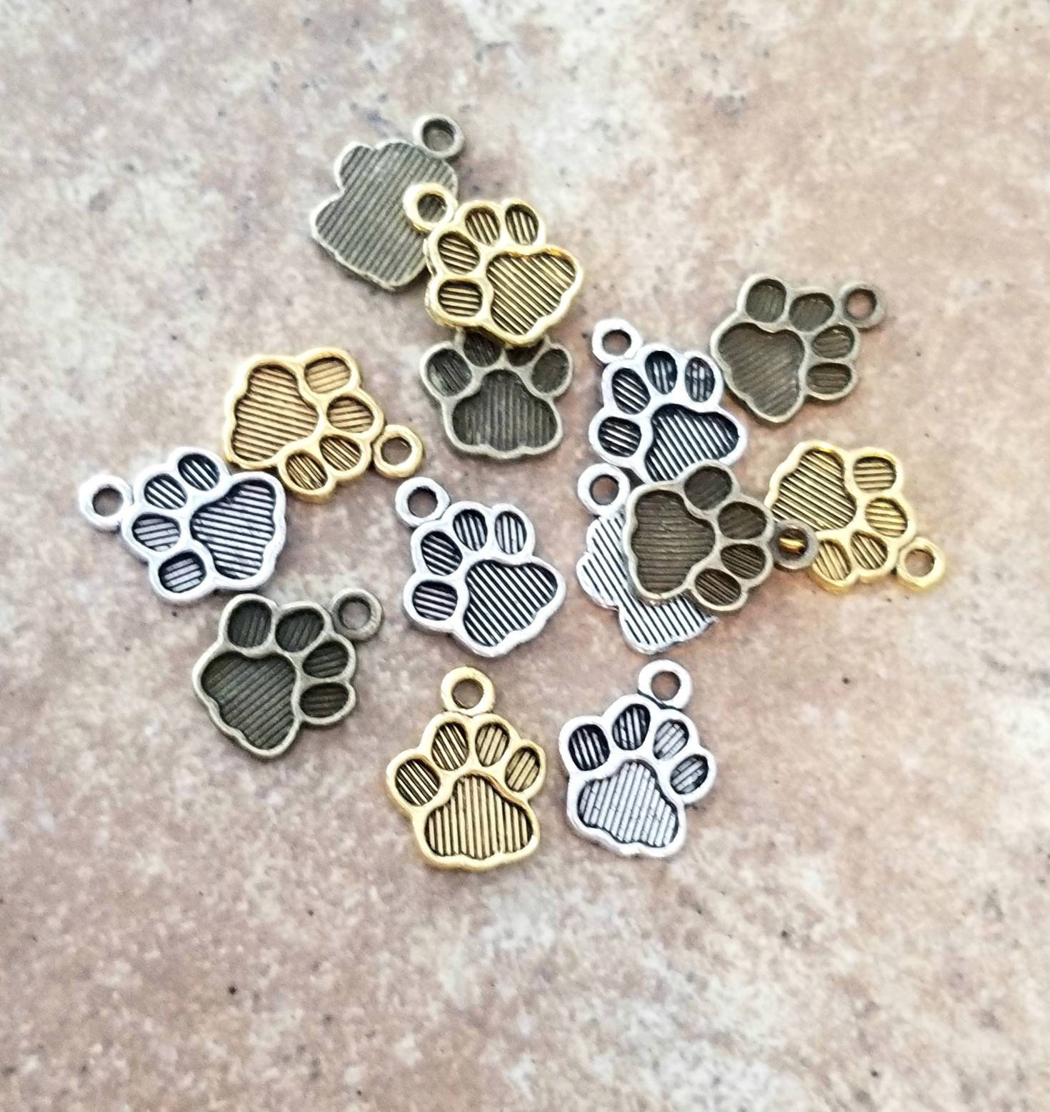Paw Charms Cute Little Striped Paw Print Charms Silver Bronze | Etsy