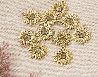 Gorgeous Sunflower Charms Antique Gold Sunflower Pendants Spring Summer Flower Charms Jewelry Supplies 21x19mm