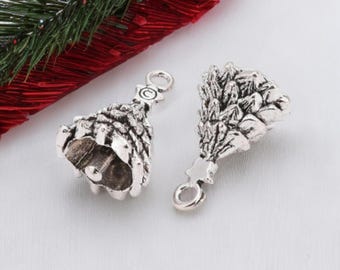 Christmas Tree Bell Charms Christmas Tree Charms Antique Silver Christmas Charms No Ringing Decorative Only Jewelry Supplies 18x12mm