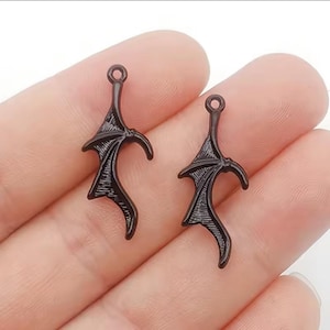 Black Bat Wing Charms Double Sided Long Black Bat Wing Pendants Great for Earrings Lightweight Halloween Jewelry Supplies 32x12mm