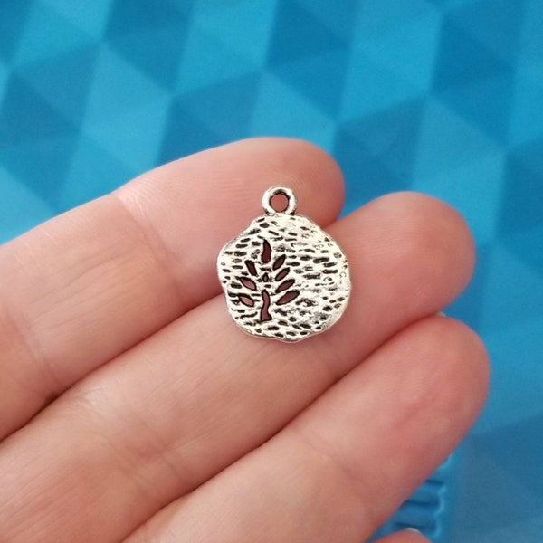 10 Small Tree Charms Cut Out Filigree Leaf Double Sided Design Silver Little Nature Bracelet Jewelry Supplies 18x15mm