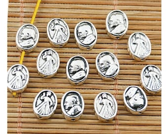 10 Divine Mercy Spacer Beads Catholic Image Beads Rosasry Parts Bracelet Jewelry Supplies 9.5x7.5mm