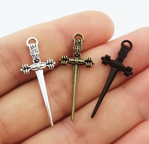Sword Charms Silver Bronze or Black Sword Pendants Weapon Charms Jewelry Supplies 35x13mm