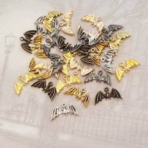 10 Bat Charms Colorful Halloween Charms Small Flying Bat Charms Halloween Findings Bat Jewelry Supplies 12x19mm