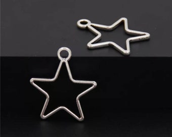 10 Open Star Charms Celestial Charms Star Frames Jewelry Supplies 21x24mm