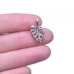 Little Monstera Leaf Charms Silver Leaf Charms Nature Jewelry Supplies 18x11mm
