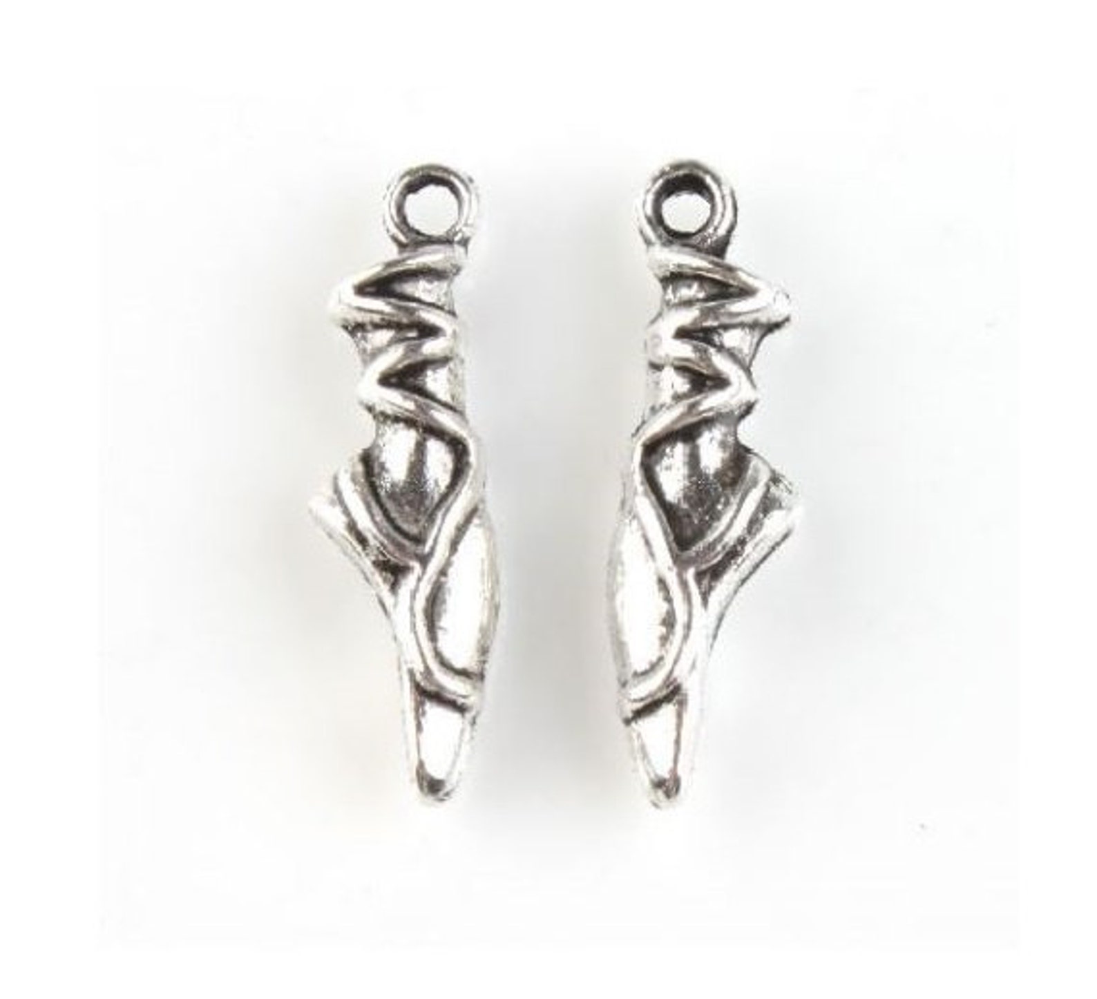 10 ballet slipper charms point shoes dancing feet ballerina charms 3-d silver tone dancer jewelry supplies 23x6mm