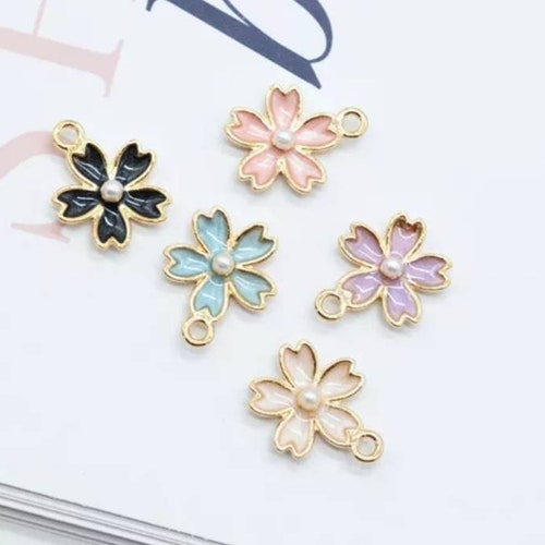 20PCS Enamel Charm Sakura Charm Flower Charm Metal Charm - Etsy