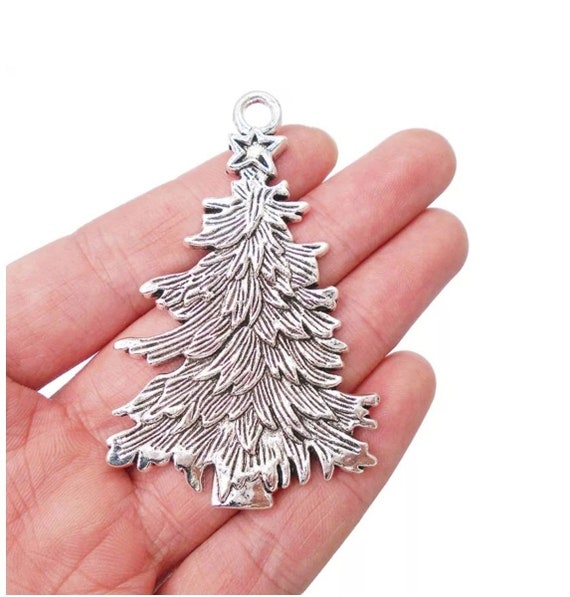 Very Large Christmas Tree Pendant Holiday Craft Pendant Silver