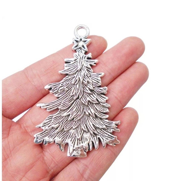 Very Large Christmas Tree Pendant Holiday Craft Pendant Silver Christmas Tree Pendant Jewelry Supplies 68x42mm Note Measurements