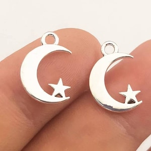 Beautiful Little Moon and Star Charms Crescent Moon Charms with Stars Double Sided Celestial Jewelry Supplies 18x12mm