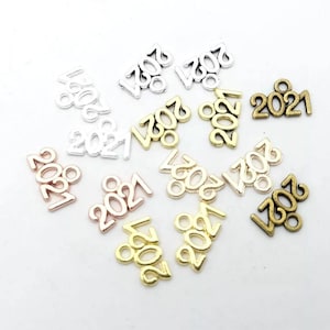 2021 Charms Graduation Charms Year Charms Christmas Charms Gold Rose Gold Bronze Silver Jewelry Supplies 14x9m