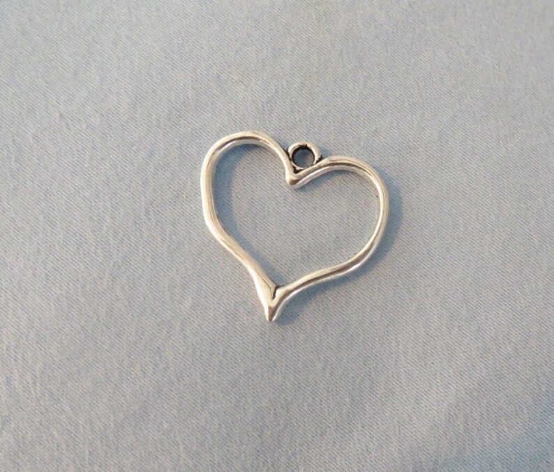 10 Open Heart Charms Slightly Bent and Battered Design Love Hurts Valentine's Day Charms Heart Pendants Jewelry Supplies 22x23mm NOTE SIZE image 1