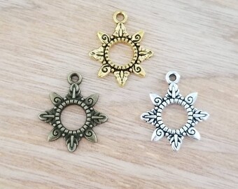 Beautiful Radiant Sun Charms Sun Frames Silver Bronze Antique Gold Celestial Charms Star Charms Jewelry Supplies 22x19mm