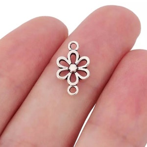 Tiny Flower Connectors Darling Little Silver Flower Connectors Mini Flower Charms Slightly Curved Open Blossoms Jewelry Supplies 15x9mm