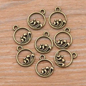 Mini Wave Charms Bronze Tiny Wave Charms Circle Charms with Wave Design Beach Charms Nautical Charms Jewelry Supplies 14x11mm VERY SMALL
